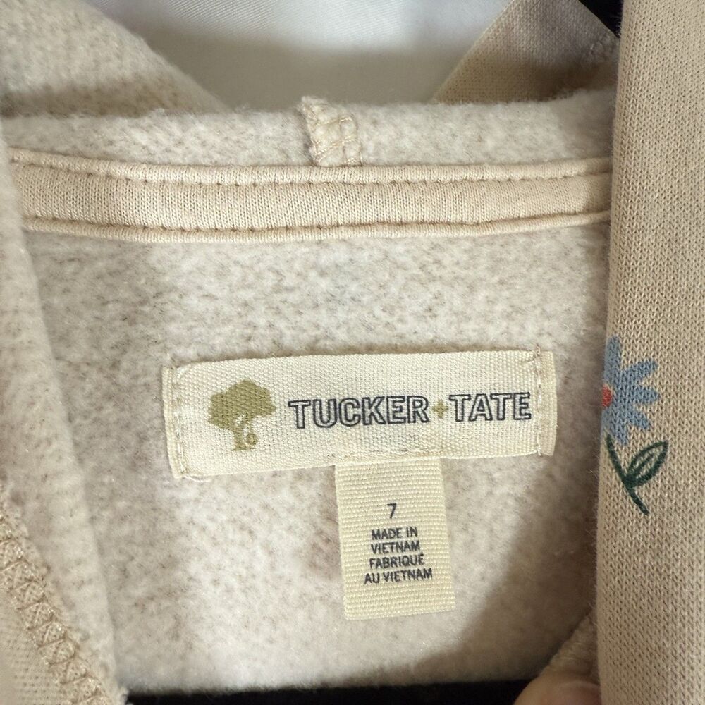 Tucker and Tate Sweater Dress Girls 7 Tan Floral Long Sleeve Ruffle Hem Hooded - Picture 8 of 12